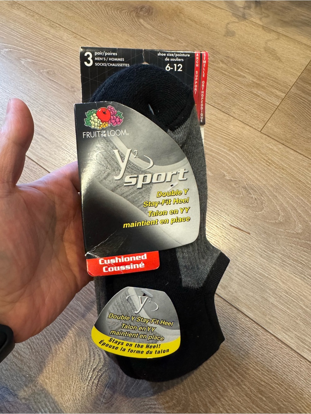 Fruit of the Loom Men's No-Show Cushioned Athletic Socks - Black & Gray (3 Pack)